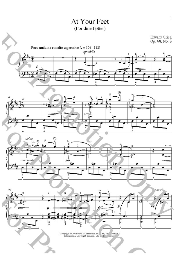 KLIKNIJ aby powikszy prezentacj publikacji: Edvard Grieg, At Your Feet (For dine Fotter) Op. 68 No. 3